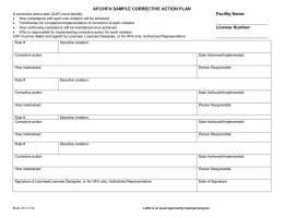 AFC/HFA SAMPLE CORRECTIVE ACTION PLAN Facility Name: