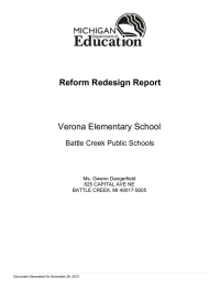 Reform Redesign Report Verona Elementary School Battle Creek Public Schools Ms. Gwenn Dangerfield