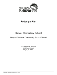 Redesign Plan Hoover Elementary School Wayne-Westland Community School District Mr. John Besek, Principal