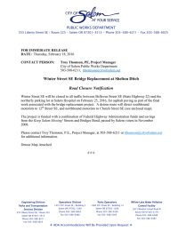 Winter Street SE Bridge Replacement at Shelton Ditch Road Closure Notification