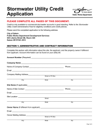 Stormwater Utility Credit Application PLEASE COMPLETE ALL PAGES OF THIS DOCUMENT.