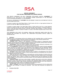 SERVICE AGREEMENT FOR THE RSA CYBERCRIME INTELLIGENCE SERVICE