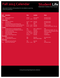 Student Life Fall 2015 Calendar August