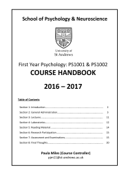 COURSE HANDBOOK 2016 – 2017 School of Psychology &amp; Neuroscience