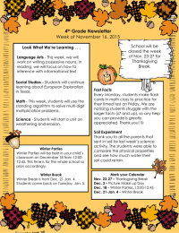4 Grade Newsletter Week of November 16, 2015