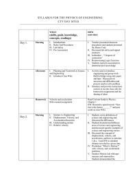 SYLLABUS FOR  THE PHYSICS OF ENGINEERING CTY DAY SITES  Day 1.