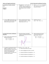 Review and Supplemental Review Unit 2b: Polynomial and Rational Functions