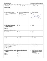 Review Supplement Unit 4: Solving Quadratic Equations