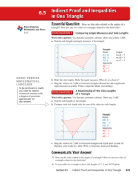 Indirect Proof and Inequalities 6.5 in One Triangle Essential Question