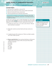 • Using Models to Understand Percents A “Cent” for Your Thoughts