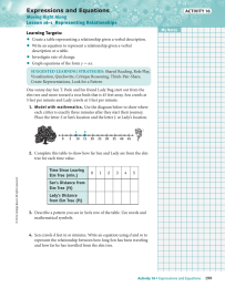 • Expressions and Equations Moving Right Along Lesson 16-1  Representing Relationships