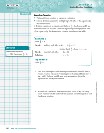 • ACTIVITY 14 Learning Targets: Lesson 14-3