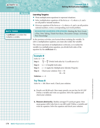 • Lesson 14-2 ACTIVITY 14 Learning Targets: