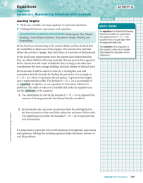 • Equations Dog Gone Lesson 12-1  R epresenting Situations with Equations