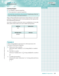 • Lesson 11-3 ACTIVITY 11 Learning Targets: