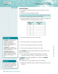 • Lesson 11-2 ACTIVITY 11 Learning Targets:
