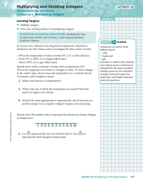 • Multiplying and Dividing Integers Temperature Ups and Downs