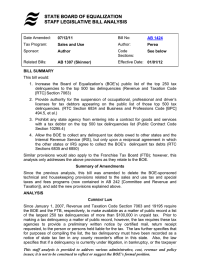 STATE BOARD OF EQUALIZATION STAFF LEGISLATIVE BILL ANALYSIS