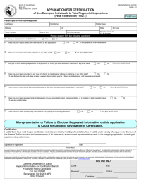 APPLICATION FOR CERTIFICATION of Non-Exempted Individuals to Take Fingerprint Impressions