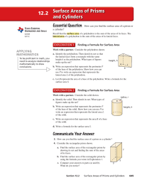 Surface Areas of Prisms 12.2 and Cylinders Essential Question