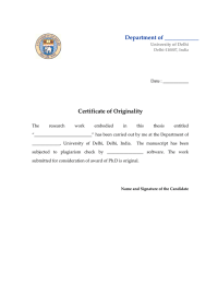 Department of ____________ Certificate of Originality