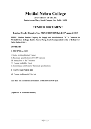 Motilal Nehru College TENDER DOCUMENT Limited Tender Enquiry No.: MLNC/2015/809 Dated 20