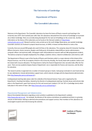 The University of Cambridge Department of Physics The Cavendish Laboratory