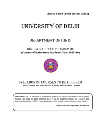 UNIVERSITY OF DELHI  DEPARTMENT OF HINDI SYLLABUS OF COURSES TO BE OFFERED