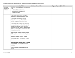 General Procedures for Admission to Crisis Stabilization or Private Hospital using LIPOS funding:    Consumer  Emergency Services Staff Will: 