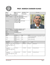 PROF. RAMESH CHANDER KUHAD