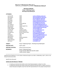 Route 7 Widening Projec t Working Group MEETING SUMMARY  Route 7 Widening Project 