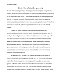 WORKING DRAFT Climate Policy as Political Entrepreneurship
