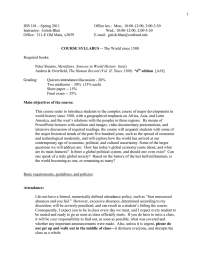 1 HIS 101&mdash;Spring 2011 Office hrs.:  Mon., 10:00-12:00, 2:00-3:30