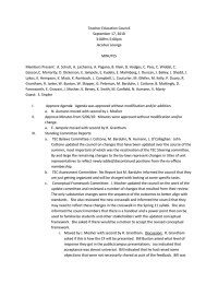 Teacher Education Council September 17, 2010 3:00Pm-5:00pm Jacobus Lounge