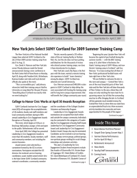 New York Jets Select SUNY Cortland for 2009 Summer Training... Issue Number 16 •  April 27, 2009