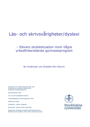 Läs- och skrivsvårigheter/dyslexi – Elevers studiesituation inom några yrkesförberedande gymnasieprogram