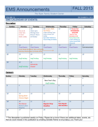 EMS Announcements FALL 2013  EMS CALENDAR OF EVENTS: