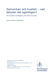 Samverkan och kvalitet – vad betyder det egentligen? Emma Jonsson Sandström