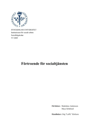 Förtroende för socialtjänsten  STOCKHOLMS UNIVERSITET Institutionen för socialt arbete