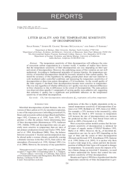 REPOR T S LITTER QUALITY AND THE TEMPERATURE SENSITIVITY OF DECOMPOSITION N