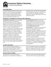 Insurance Options Summary  For Public School Retirees Your Health Plans