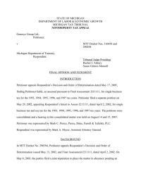 STATE OF MICHIGAN DEPARTMENT OF LABOR &amp; ECONOMIC GROWTH MICHIGAN TAX TRIBUNAL