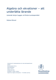 Algebra och ekvationer – att underlätta lärande Helena Eklund