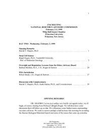 1 27th MEETING NATIONAL BIOETHICS ADVISORY COMMISSION February 2-3, 1999