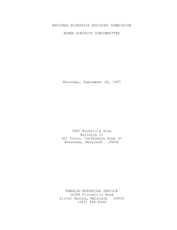 NATIONAL BIOETHICS ADVISORY COMMISSION HUMAN SUBJECTS SUBCOMMITTEE Thursday, September 18, 1997