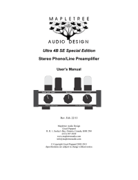 Stereo Phono/Line Preamplifier Ultra 4B SE Special Edition User’s Manual