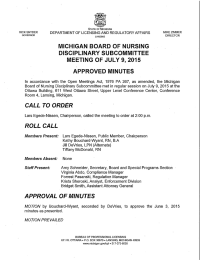 MICHIGAN  BOARD OF  NURSING DISCIPLINARY SUBCOMMITTEE APPROVED MINUTES