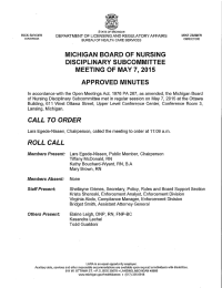 MICHIGAN  BOARD OF  NURSING DISCIPLINARY SUBCOMMITTEE APPROVED MINUTES
