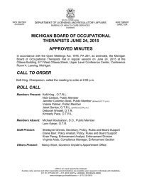 MICHIGAN BOARD OF OCCUPATIONAL THERAPISTS JUNE 24, 2015 APPROVED MINUTES