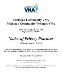 Notice of Privacy Practices Michigan Community VNA Michigan Community Wellness VNA